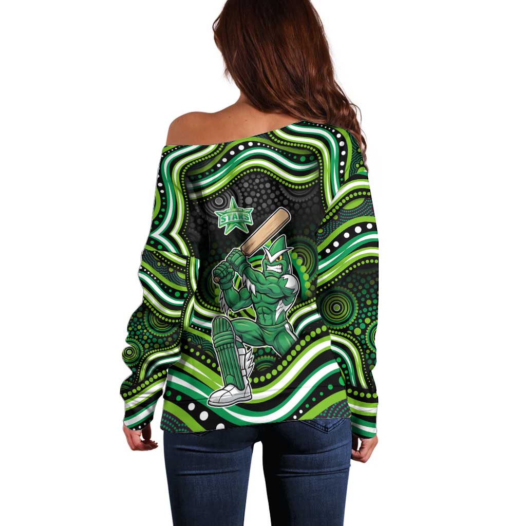 Melbourne Stars Cricket Off Shoulder Sweater Australian Cricket Mascot - Modern Indigenous Style