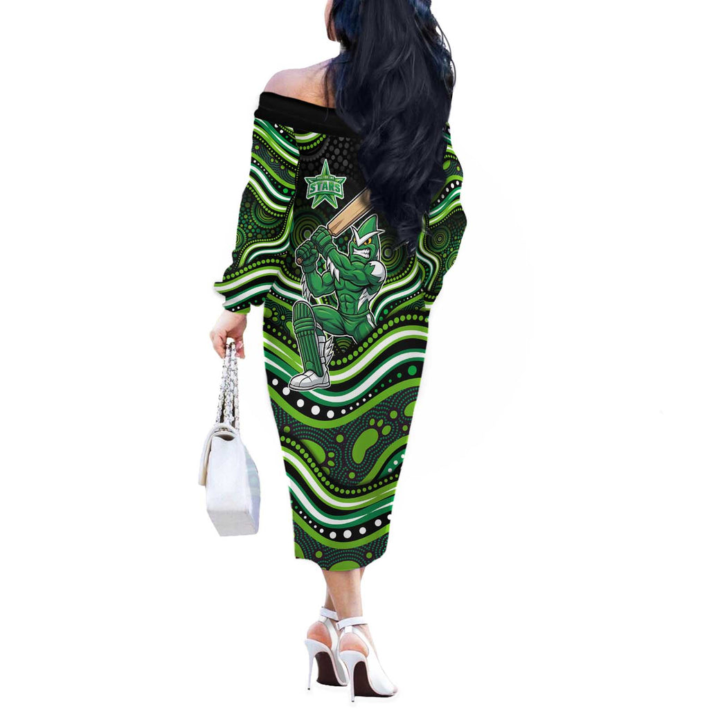 Melbourne Stars Cricket Off The Shoulder Long Sleeve Dress Australian Cricket Mascot - Modern Indigenous Style