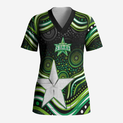 Melbourne Stars Cricket Scrub Top Australian Cricket Mascot - Modern Indigenous Style