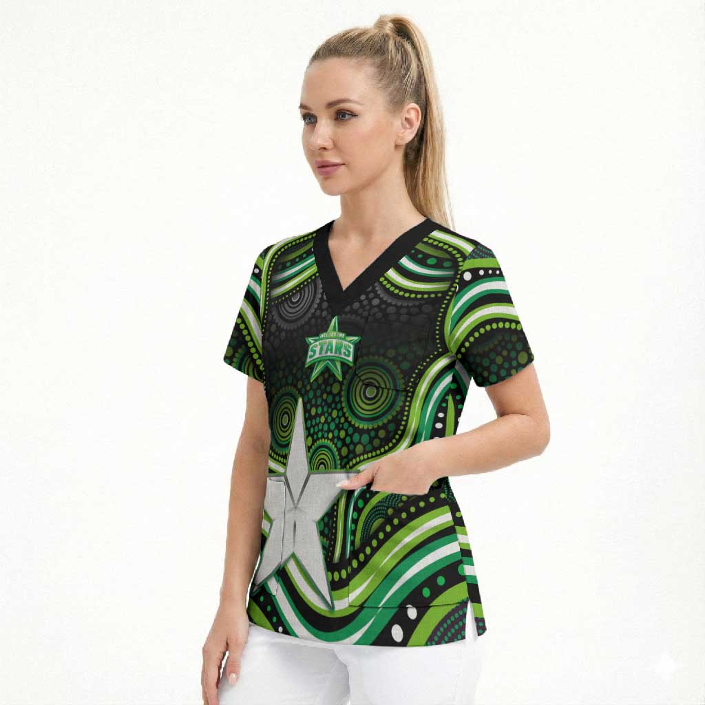 Melbourne Stars Cricket Scrub Top Australian Cricket Mascot - Modern Indigenous Style