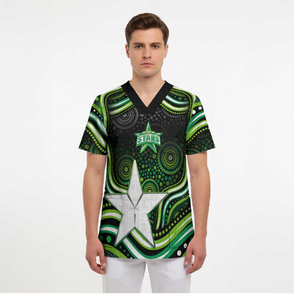 Melbourne Stars Cricket Scrub Top Australian Cricket Mascot - Modern Indigenous Style