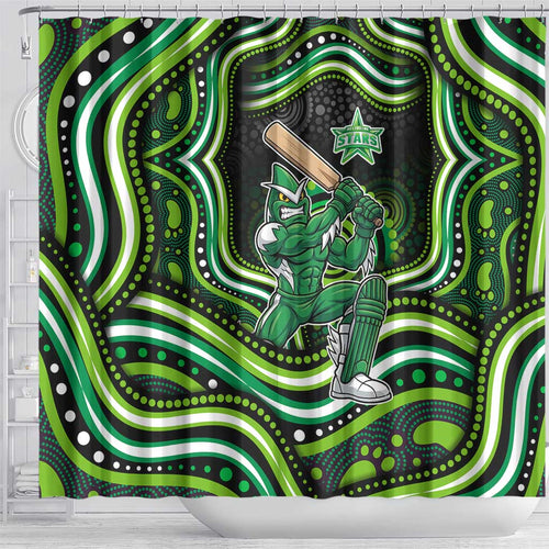 Melbourne Stars Cricket Shower Curtain Australian Cricket Mascot - Modern Indigenous Style