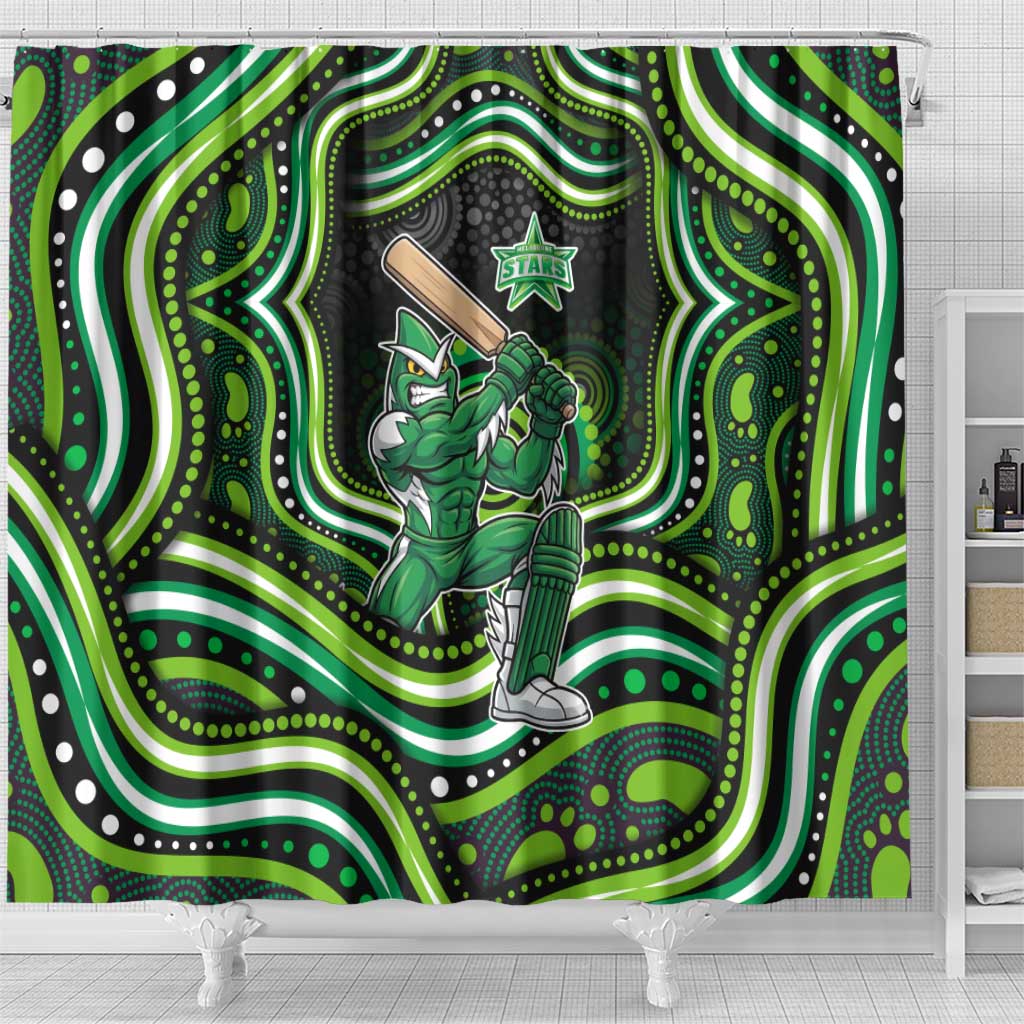 Melbourne Stars Cricket Shower Curtain Australian Cricket Mascot - Modern Indigenous Style