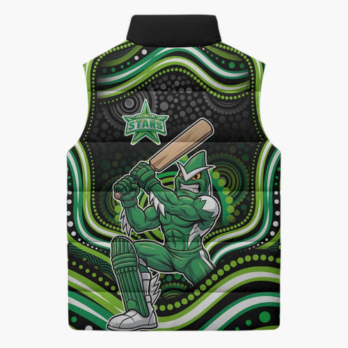 Melbourne Stars Cricket Sleeveless Puffer Jacket Australian Cricket Mascot - Modern Indigenous Style