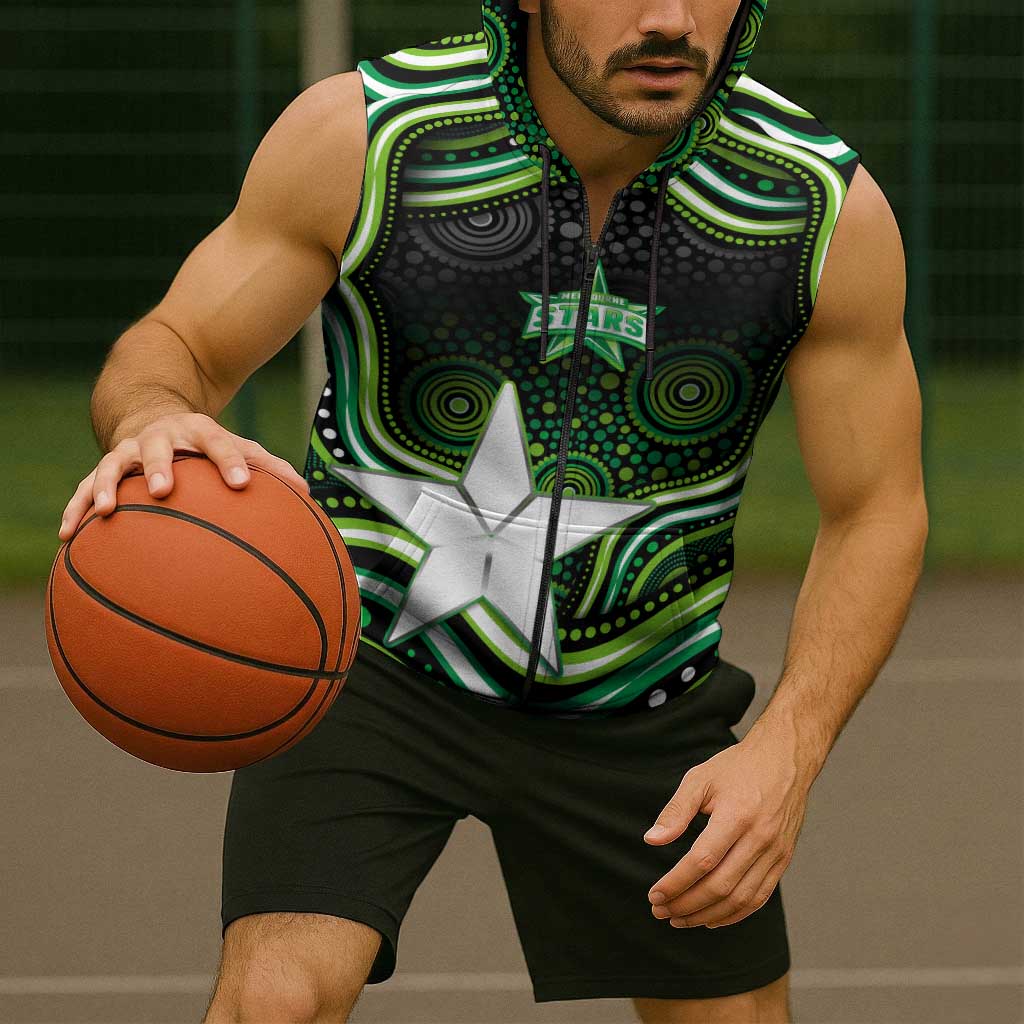 Melbourne Stars Cricket Sleeveless Zip Hoodie Australian Cricket Mascot - Modern Indigenous Style