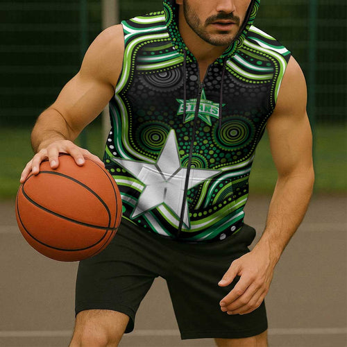 Melbourne Stars Cricket Sleeveless Zip Hoodie Australian Cricket Mascot - Modern Indigenous Style