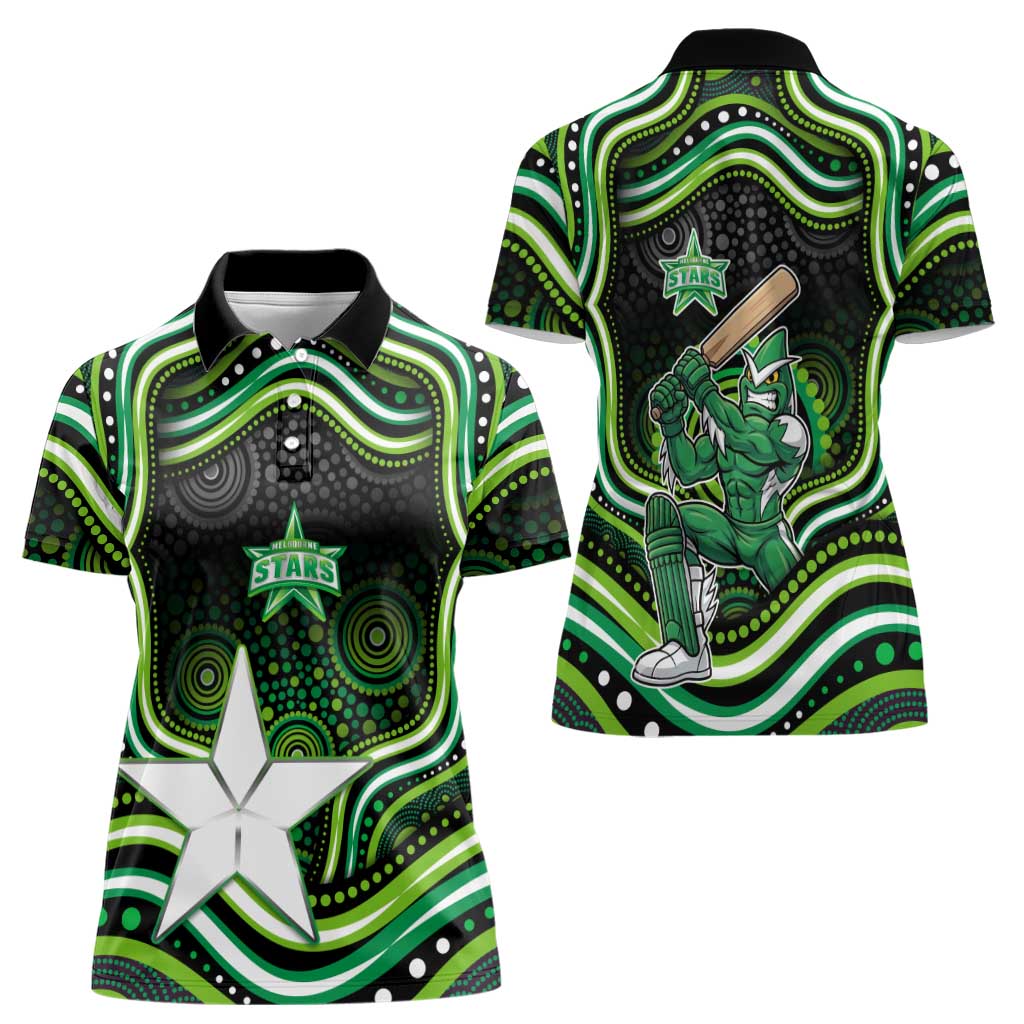 Melbourne Stars Cricket Women Polo Shirt Australian Cricket Mascot - Modern Indigenous Style
