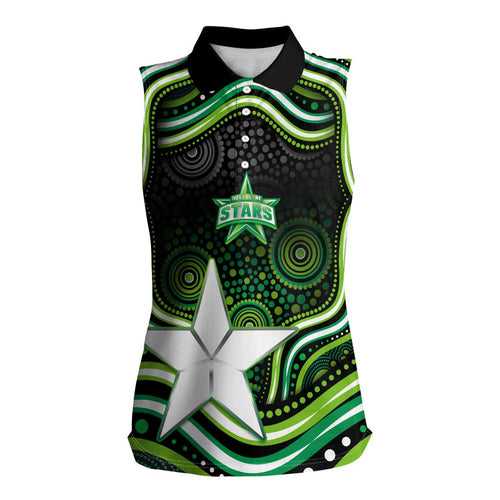 Melbourne Stars Cricket Women Sleeveless Polo Shirt Australian Cricket Mascot - Modern Indigenous Style