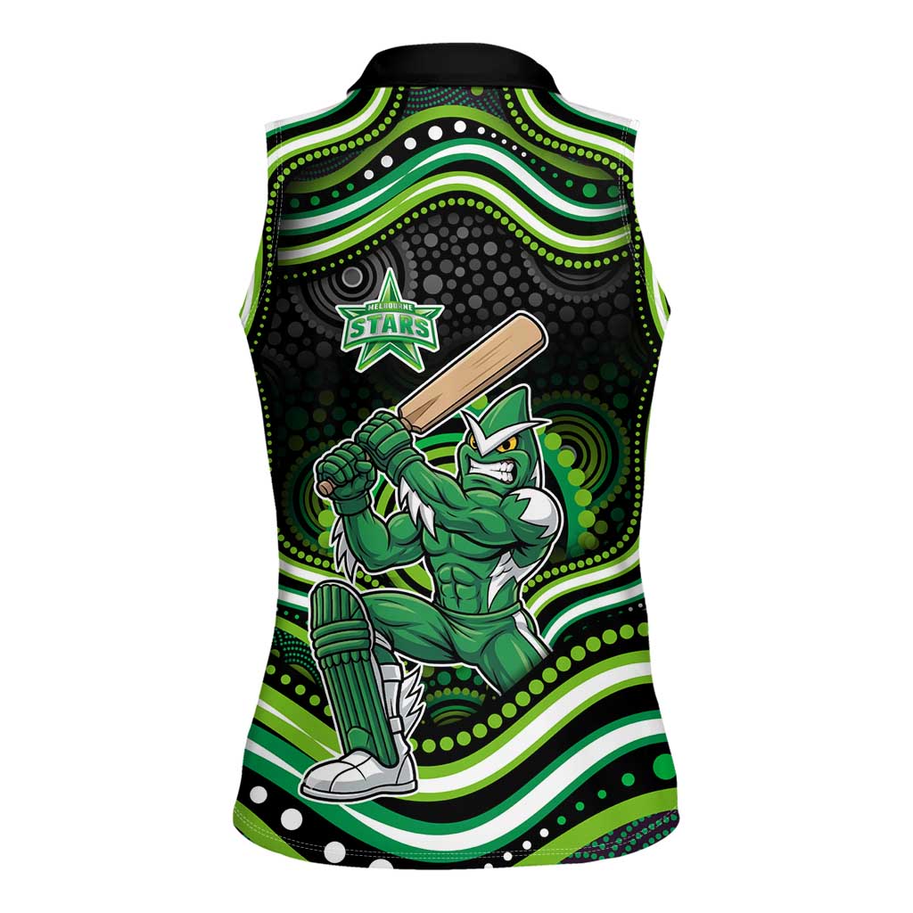 Melbourne Stars Cricket Women Sleeveless Polo Shirt Australian Cricket Mascot - Modern Indigenous Style