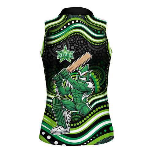 Melbourne Stars Cricket Women Sleeveless Polo Shirt Australian Cricket Mascot - Modern Indigenous Style