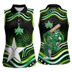 Melbourne Stars Cricket Women Sleeveless Polo Shirt Australian Cricket Mascot - Modern Indigenous Style