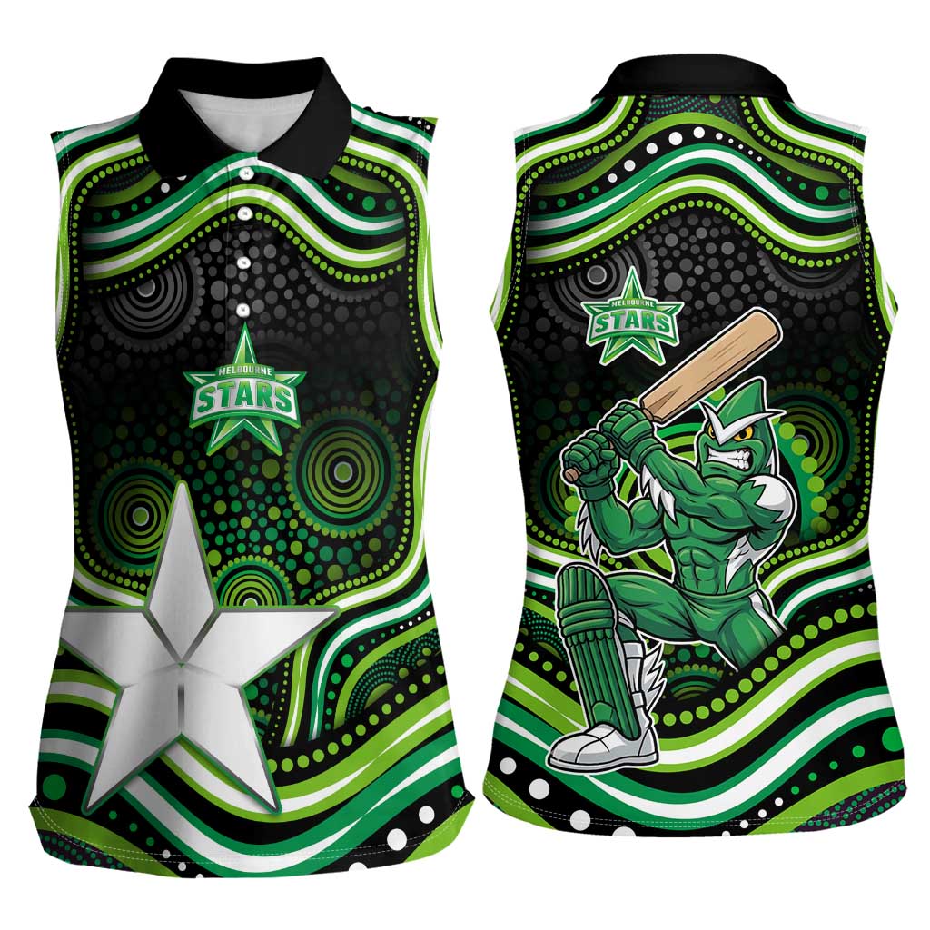 Melbourne Stars Cricket Women Sleeveless Polo Shirt Australian Cricket Mascot - Modern Indigenous Style