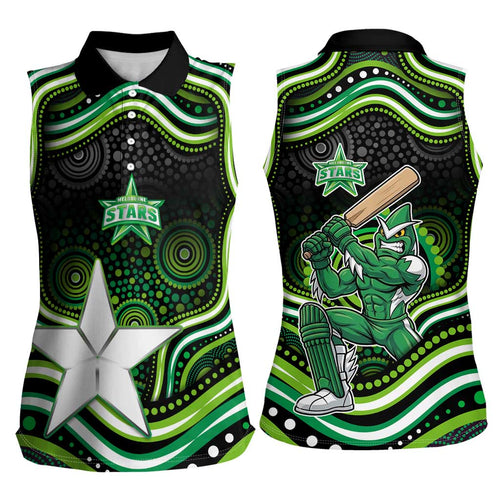 Melbourne Stars Cricket Women Sleeveless Polo Shirt Australian Cricket Mascot - Modern Indigenous Style