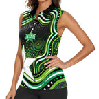 Melbourne Stars Cricket Women Sleeveless Polo Shirt Australian Cricket Mascot - Modern Indigenous Style