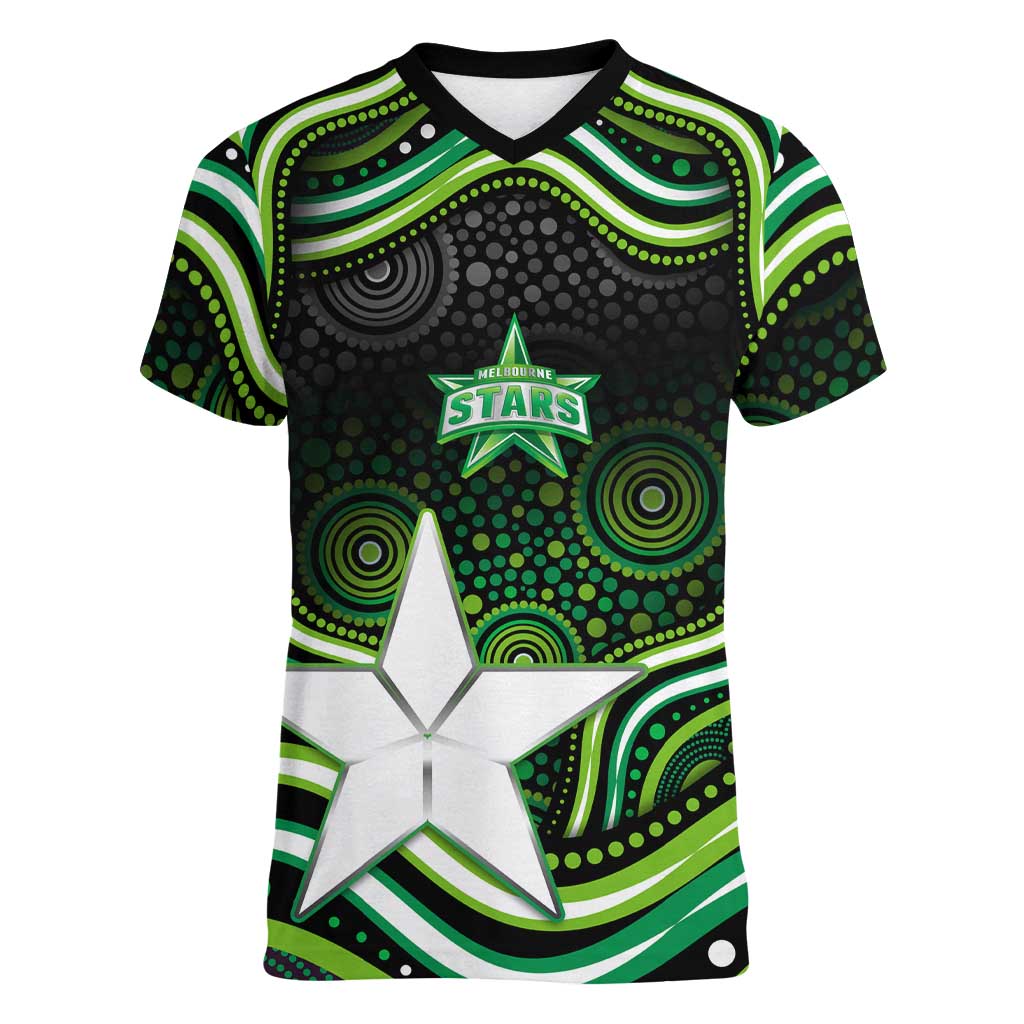 Melbourne Stars Cricket Women V-Neck T-Shirt Australian Cricket Mascot - Modern Indigenous Style