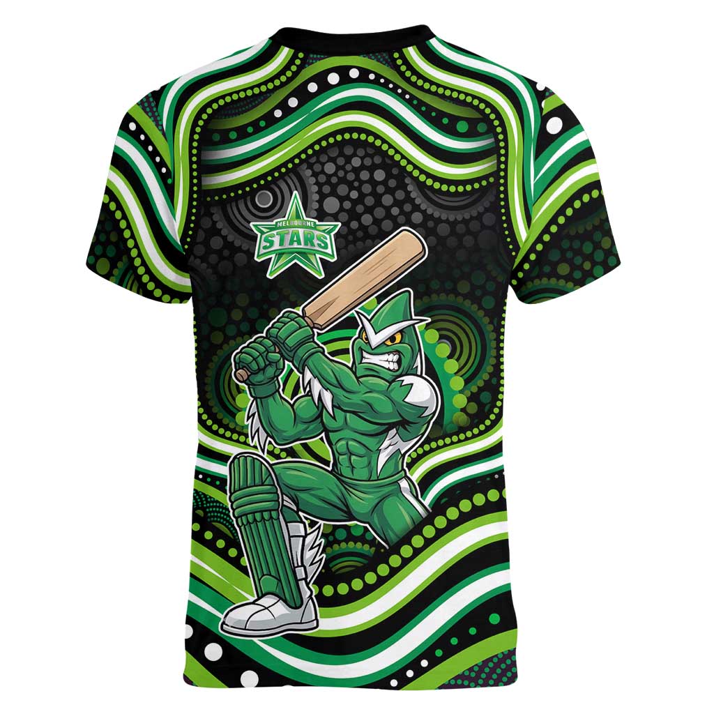 Melbourne Stars Cricket Women V-Neck T-Shirt Australian Cricket Mascot - Modern Indigenous Style