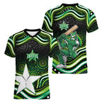 Melbourne Stars Cricket Women V-Neck T-Shirt Australian Cricket Mascot - Modern Indigenous Style