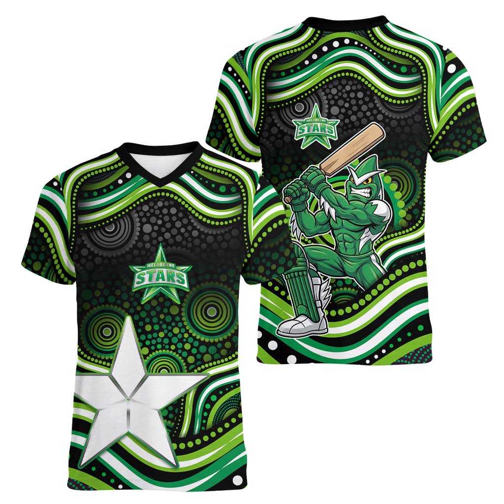 Melbourne Stars Cricket Women V-Neck T-Shirt Australian Cricket Mascot - Modern Indigenous Style