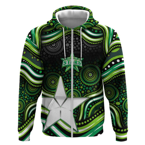 Melbourne Stars Cricket Zip Hoodie Australian Cricket Mascot - Modern Indigenous Style