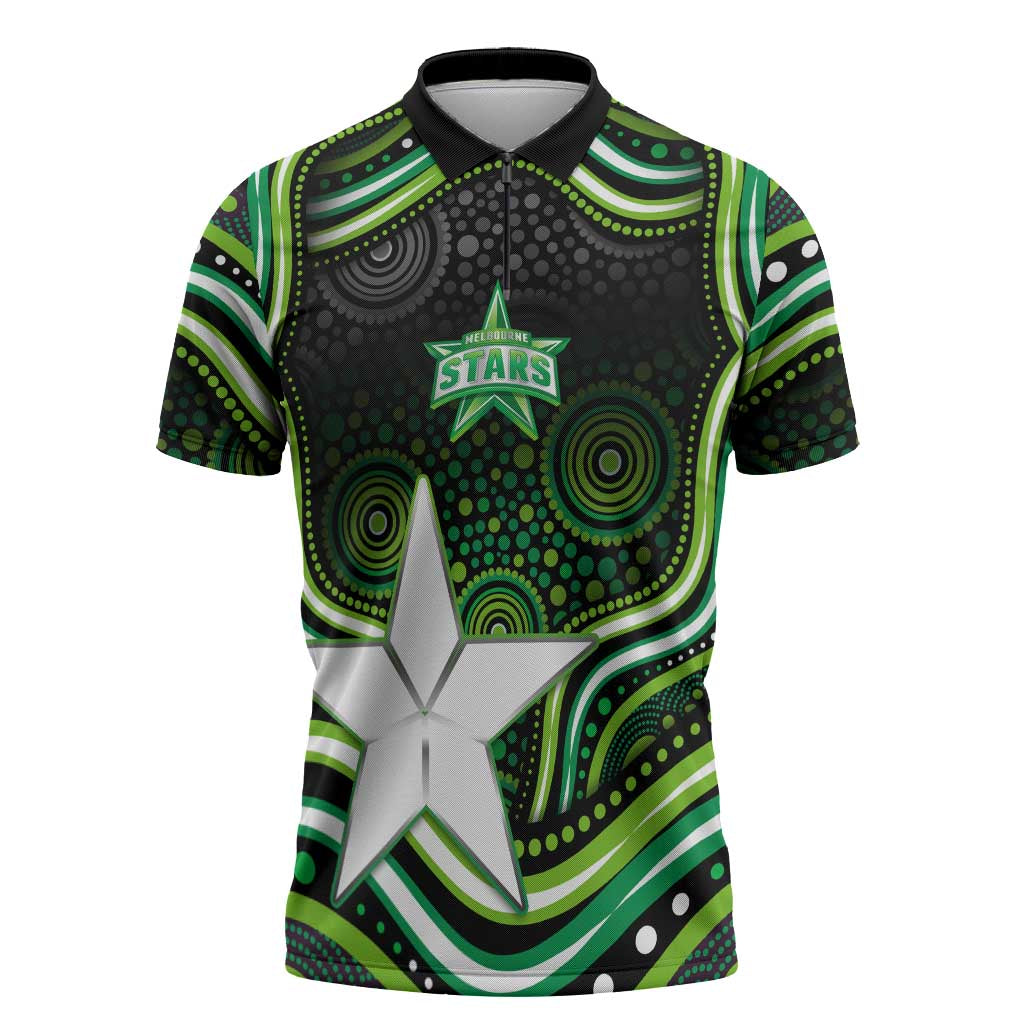 Melbourne Stars Cricket Zipper Polo Shirt Australian Cricket Mascot - Modern Indigenous Style
