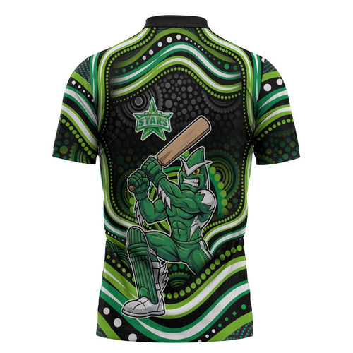 Melbourne Stars Cricket Zipper Polo Shirt Australian Cricket Mascot - Modern Indigenous Style