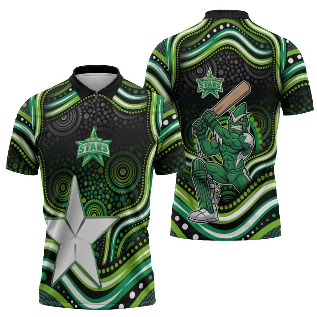 Melbourne Stars Cricket Zipper Polo Shirt Australian Cricket Mascot - Modern Indigenous Style