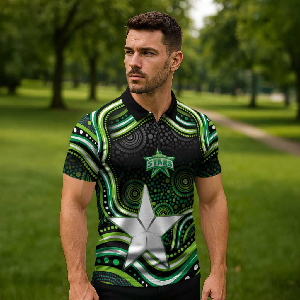 Melbourne Stars Cricket Zipper Polo Shirt Australian Cricket Mascot - Modern Indigenous Style