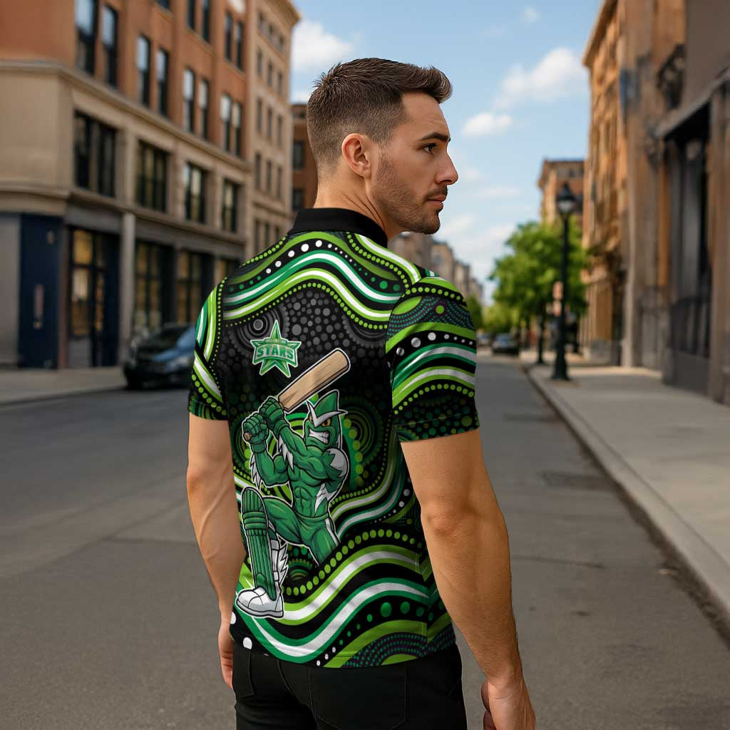 Melbourne Stars Cricket Zipper Polo Shirt Australian Cricket Mascot - Modern Indigenous Style