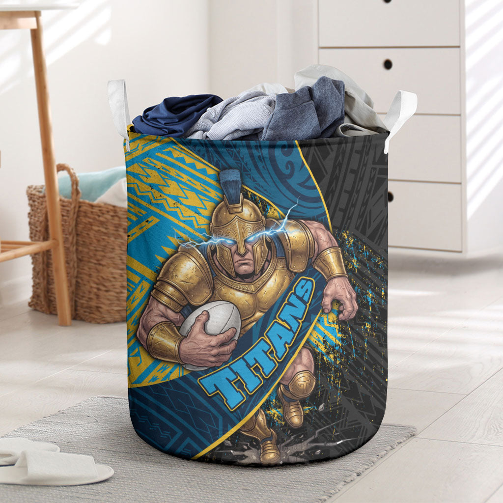 Gold Coast Titans Rugby Laundry Basket Tribal Polynesian Power Art - Lightning Mascot