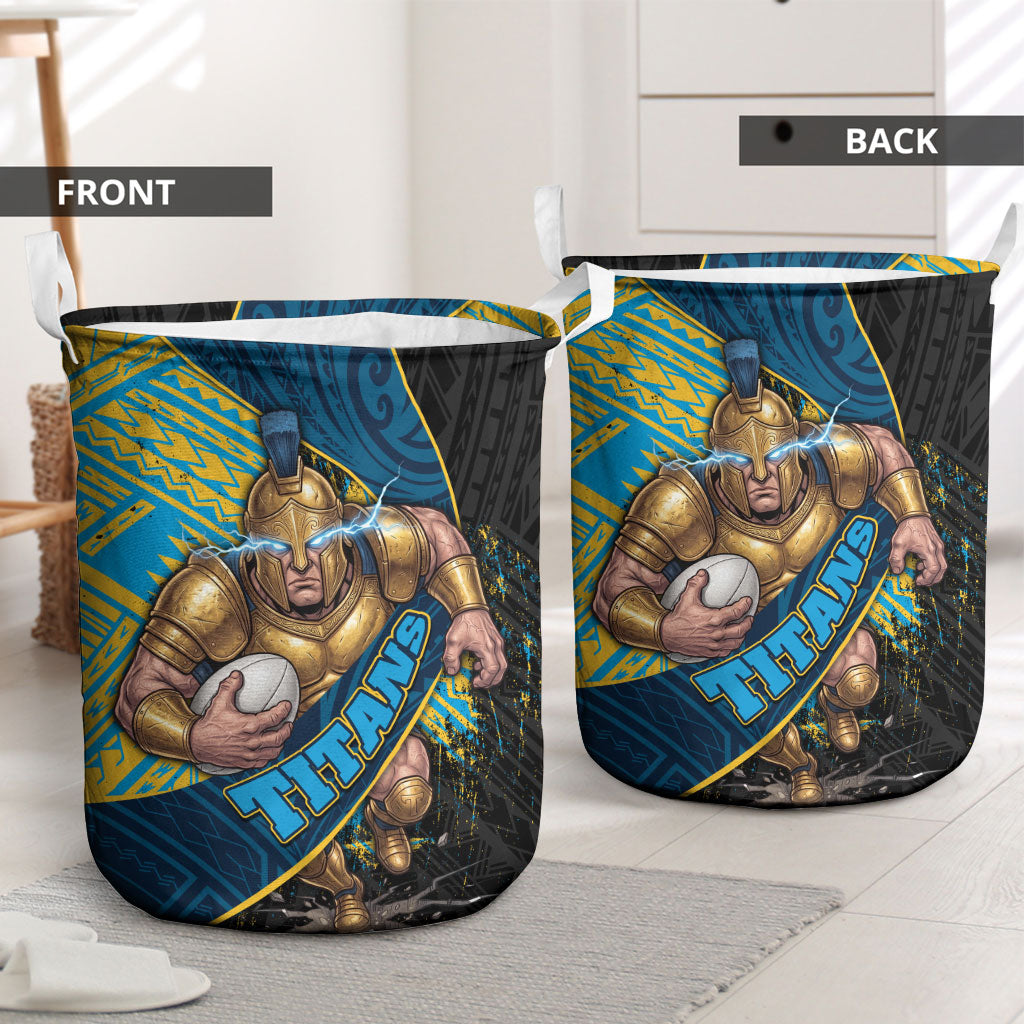 Gold Coast Titans Rugby Laundry Basket Tribal Polynesian Power Art - Lightning Mascot
