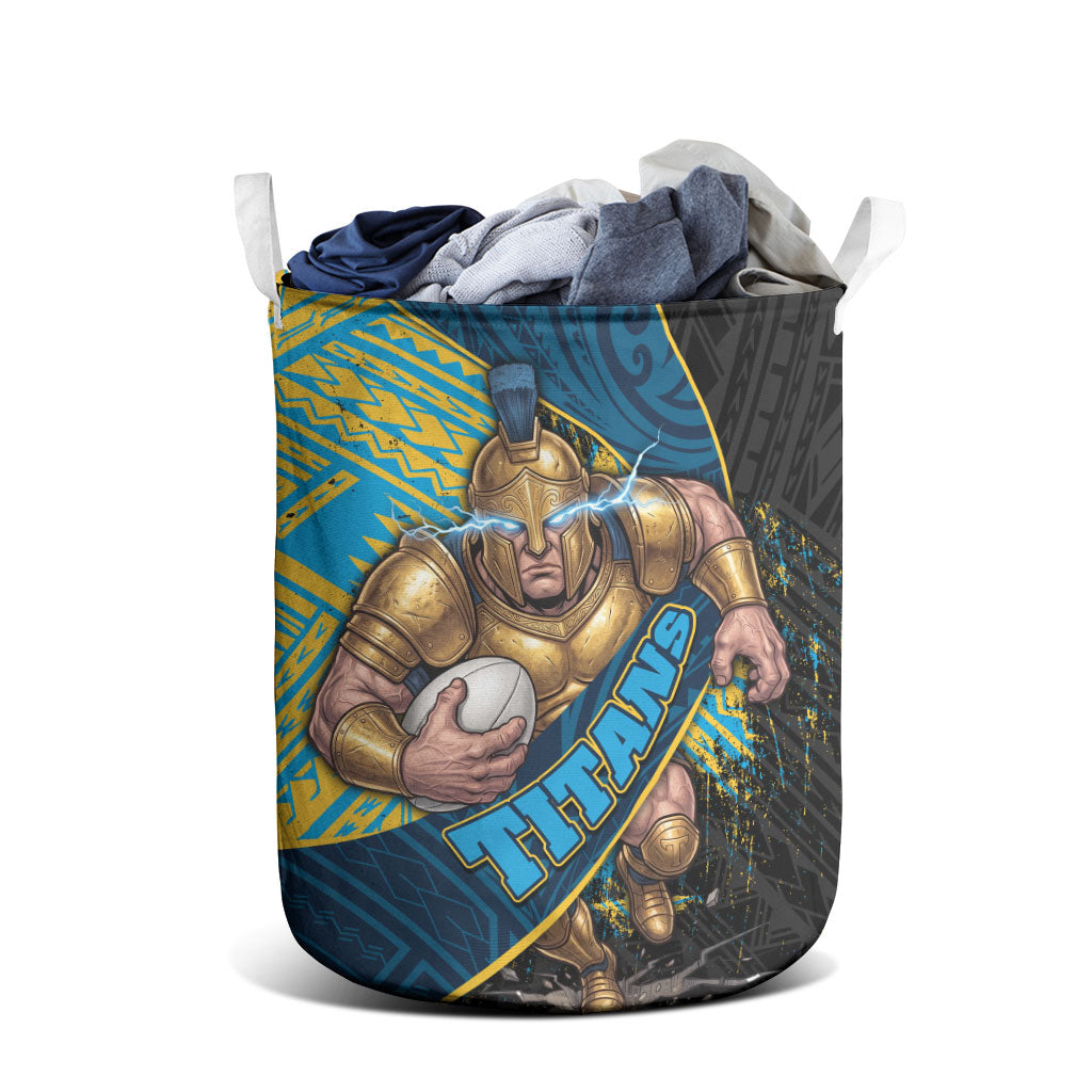Gold Coast Titans Rugby Laundry Basket Tribal Polynesian Power Art - Lightning Mascot