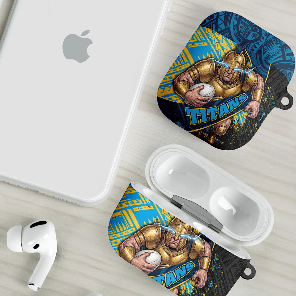 Gold Coast Titans Rugby AirPods Case Tribal Polynesian Power Art - Lightning Mascot