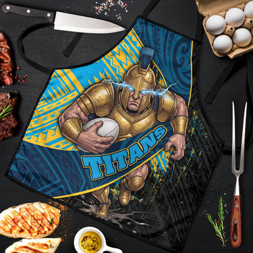 Gold Coast Titans Rugby Apron Tribal Polynesian Power Art - Lightning Mascot