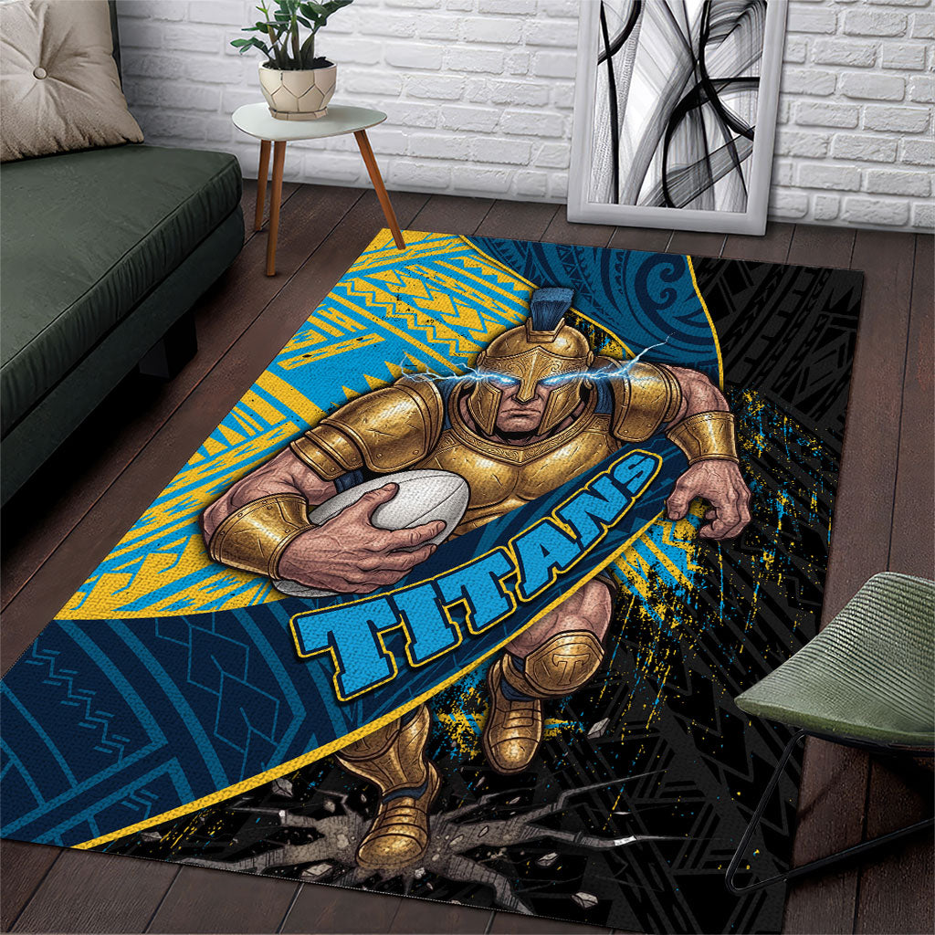 Gold Coast Titans Rugby Area Rug Tribal Polynesian Power Art - Lightning Mascot