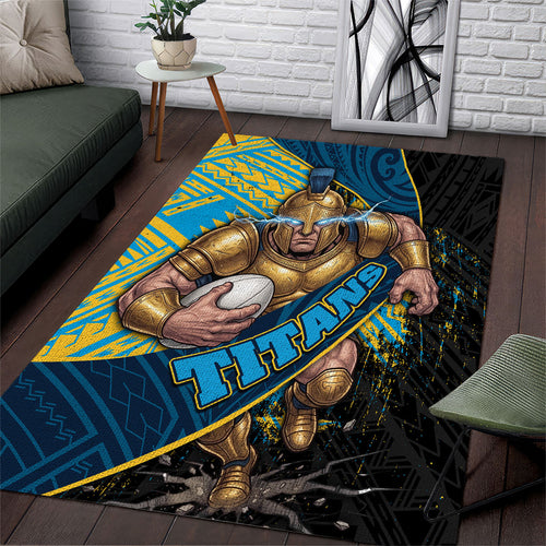 Gold Coast Titans Rugby Area Rug Tribal Polynesian Power Art - Lightning Mascot