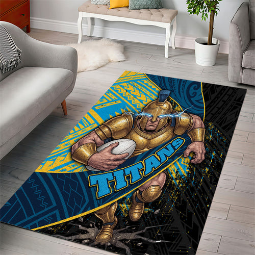 Gold Coast Titans Rugby Area Rug Tribal Polynesian Power Art - Lightning Mascot