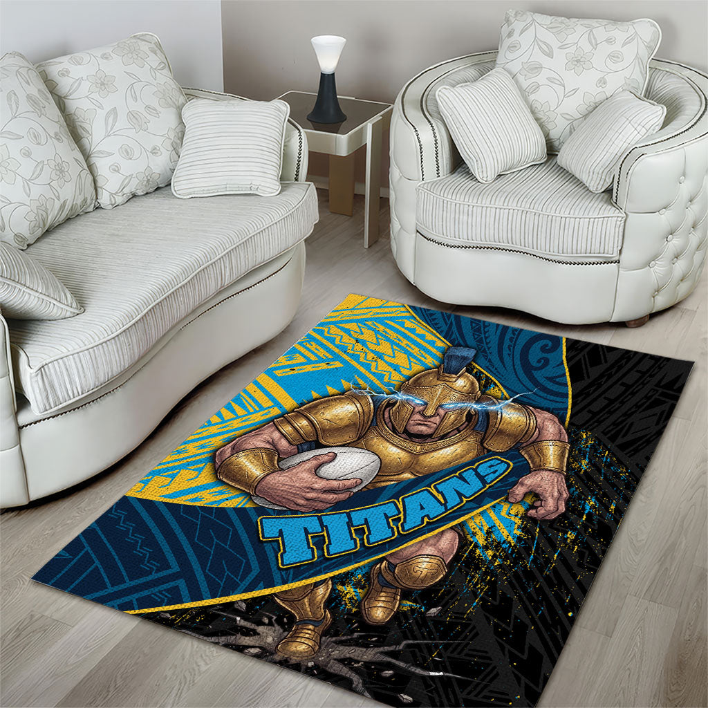 Gold Coast Titans Rugby Area Rug Tribal Polynesian Power Art - Lightning Mascot