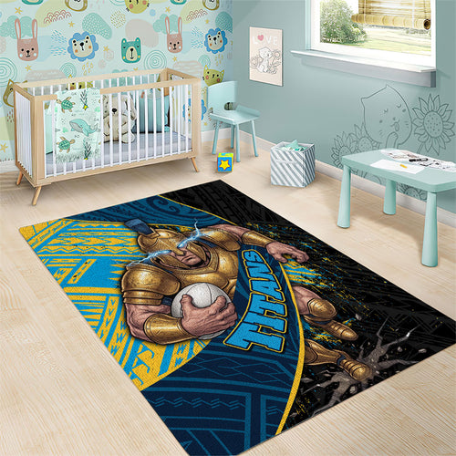 Gold Coast Titans Rugby Area Rug Tribal Polynesian Power Art - Lightning Mascot