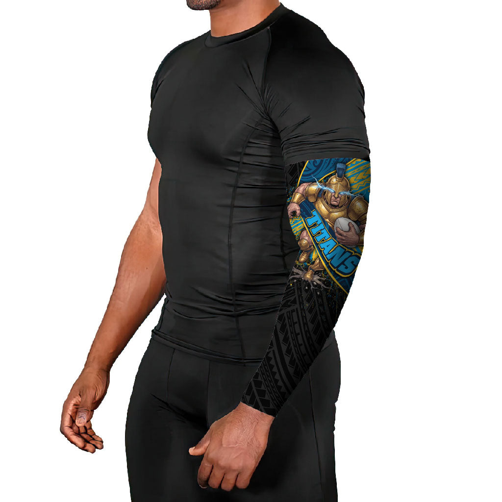 Gold Coast Titans Rugby Arm Sleeves Tribal Polynesian Power Art - Lightning Mascot