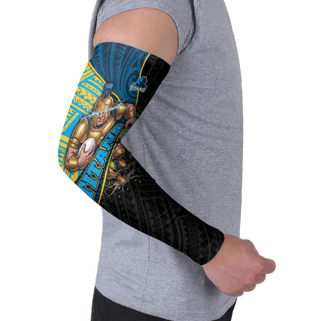 Gold Coast Titans Rugby Arm Sleeves Tribal Polynesian Power Art - Lightning Mascot