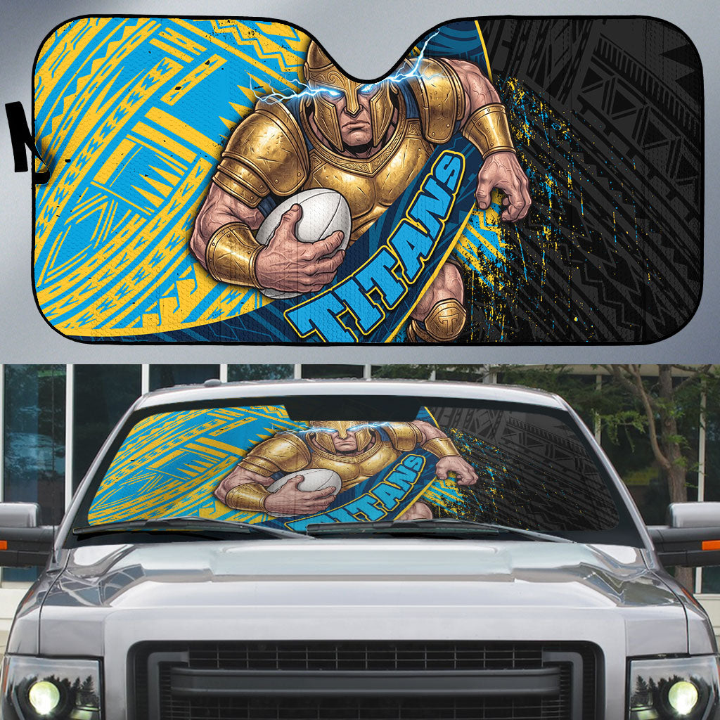 Gold Coast Titans Rugby Auto Sun Shade Tribal Polynesian Power Art - Lightning Mascot