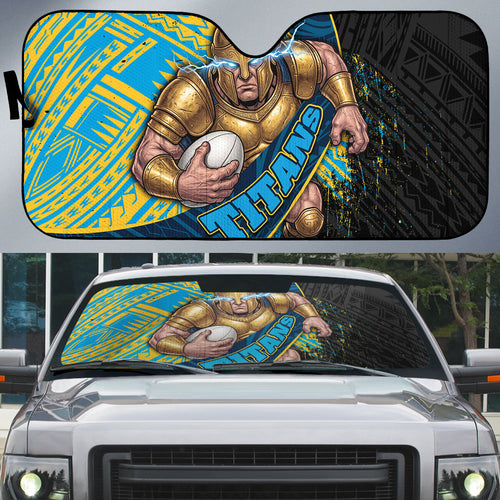 Gold Coast Titans Rugby Auto Sun Shade Tribal Polynesian Power Art - Lightning Mascot