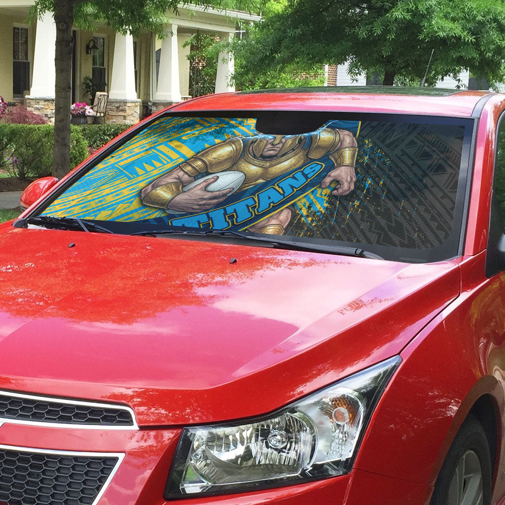 Gold Coast Titans Rugby Auto Sun Shade Tribal Polynesian Power Art - Lightning Mascot