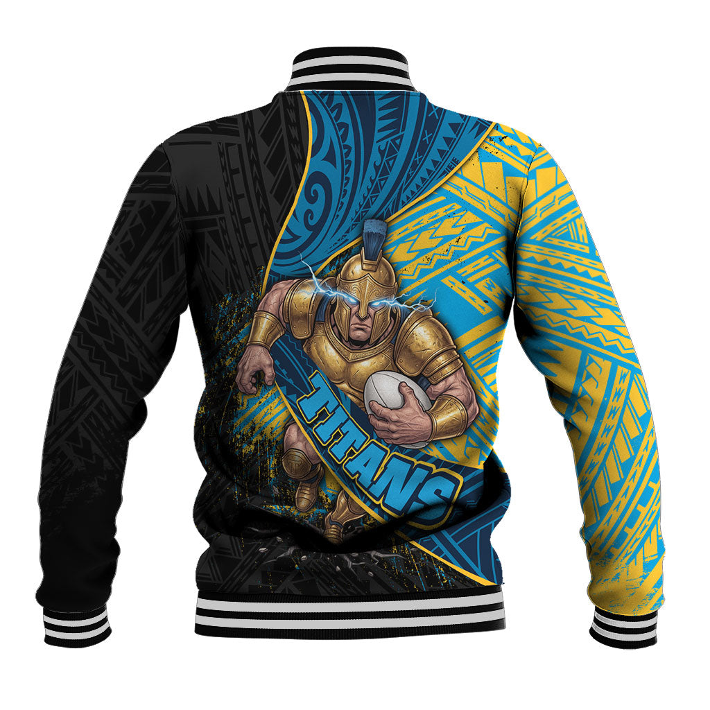 Gold Coast Titans Rugby Baseball Jacket Tribal Polynesian Power Art - Lightning Mascot