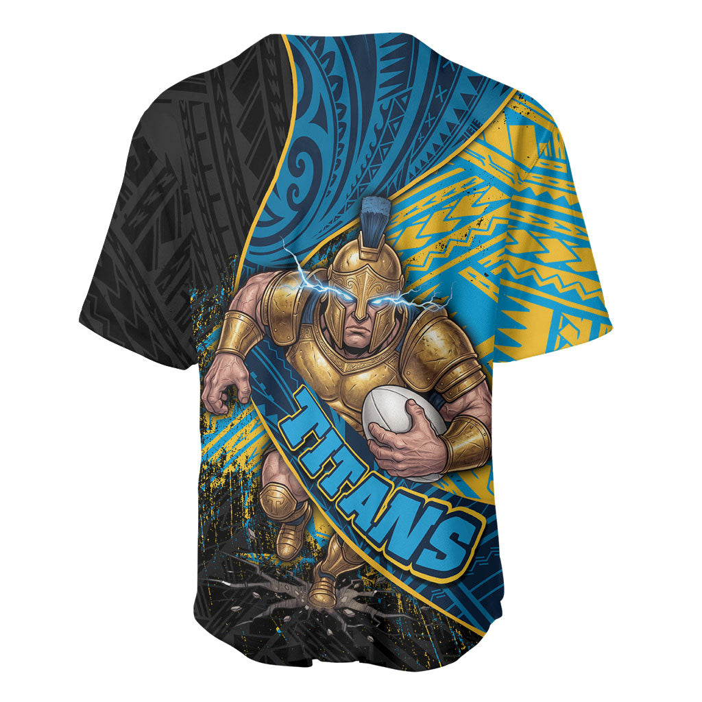 Gold Coast Titans Rugby Baseball Jersey Tribal Polynesian Power Art - Lightning Mascot
