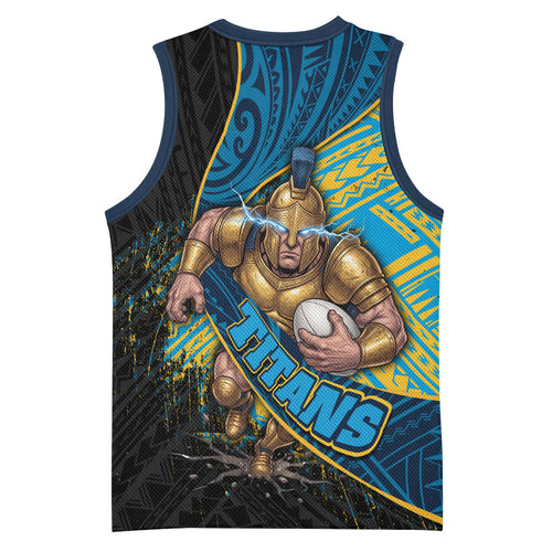 Gold Coast Titans Rugby Basketball Jersey Tribal Polynesian Power Art - Lightning Mascot