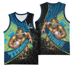 Gold Coast Titans Rugby Basketball Jersey Tribal Polynesian Power Art - Lightning Mascot