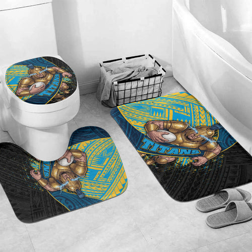 Gold Coast Titans Rugby Bathroom Set Tribal Polynesian Power Art - Lightning Mascot