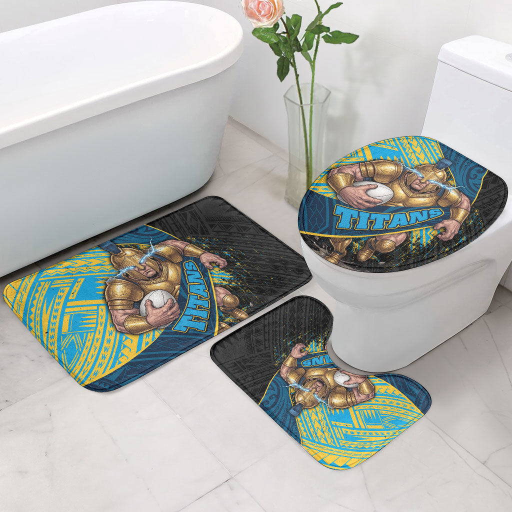 Gold Coast Titans Rugby Bathroom Set Tribal Polynesian Power Art - Lightning Mascot