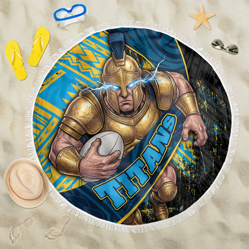 Gold Coast Titans Rugby Beach Blanket Tribal Polynesian Power Art - Lightning Mascot